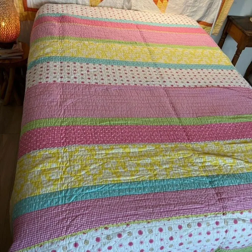 Cynthia Rowley Quilt Patchwork Full/Queen Stripe Reversible Multicolor Cotton